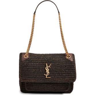 Saint Laurent Medium Niki Woven Raffia Shoulder Bag in Chocolate Truffle at Nordstrom