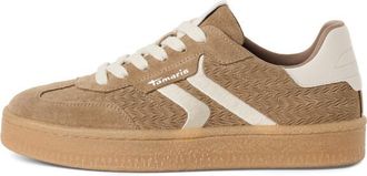 Tamaris Tamaris Vrouwen Taupe Leren Sneakers met Witte Strepen