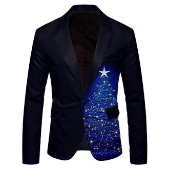 Generic Mens Christmas Blazer Suit Jacket Funny Xmas Tree Print Casual Party Outfit Fashion Slim Fit Tailored Coat with Pocket Festive Holiday Costume Busines