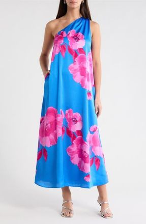 Sugarlips Glena Floral One-Shoulder Maxi Dress in Blue-Pink-Combo at Nordstrom, Size X-Small