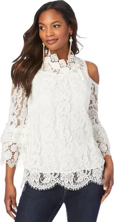 Roaman's Lace Cold Shoulder Top in Ivory at Nordstrom, Size 18