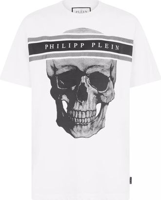 Philipp Plein T-shirt met Ronde Hals en Skull Logo Lijn - Heren - T-shirts - Wit - L - Katoen - Tops