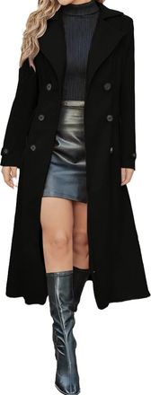 Generic Ladies Wool Coats Classic Notched Lapel Collar Wool Blend Pea Coat Elegant Double Breasted Longline Trench Coats Winter Warm Smart Overcoats Formal Ch