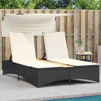 vidaXL Vidaxl - Lettino Prendisole Doppio Baldacchino e Cuscini Nero Polyrattan