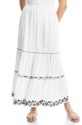 Max Studio Floral Embroidered Tiered Maxi Skirt in White/Black Vine at Nordstrom Rack, Size X-Large