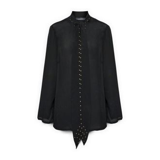 Elena Miro Overhemden, Dames, Zwart, 5Xl, Viscose Blouse met Strik
