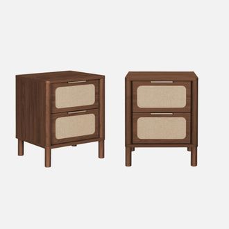 Sweeek Mesita De Noche Vintage Decorada Con Madera Y Rejilla 2 Cajones, Set De 2