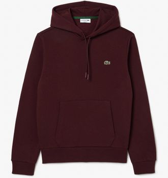 Lacoste Mens Fleece Hoodie Bordeaux - Bordo Cotton - Size X-Large