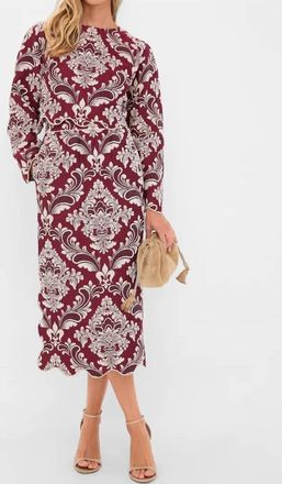 Farm Rio Bicolor Jacquard Waves Long Sleeve Top In Pink & Burgundy