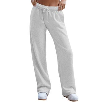 Generic Baggy Trousers Women,Wide Leg Joggers for Women Solid Color Drawstring Elasticated Waist Tracksuit Bottoms Lightweight Loose Everyday Lounge Pants Cas