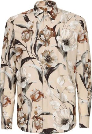 Dolce & Gabbana Shirts, male, Multicolor, M, Floral Poplin Shirt with Logo Print