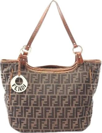Fendi Pre-owned Tote Bags, female, Brown, Size: ONE SIZE Pre-owned Zucca Leather Nylon Canvas Tote Bag