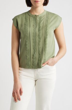 Wit & Wisdom Embellished Cap Sleeve Button-Up Shirt in Basil at Nordstrom, Size X-Large