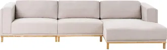 Beliani Divano Angolare In Velluto A Coste A 5 Posti Con Braccioli E Gambe In Legno Beige Chiaro Veng