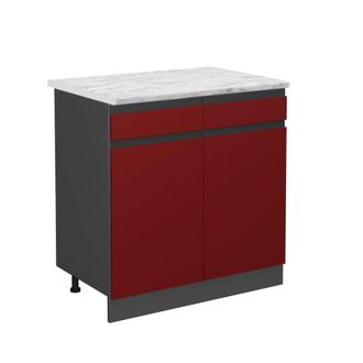 Vicco Mueble Bajo De Cocina R-line, Rojo, 80 Cm Et M&aacute;rmol