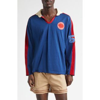 Bode Lakewood Rugby Polo in Blue at Nordstrom, Size X-Large