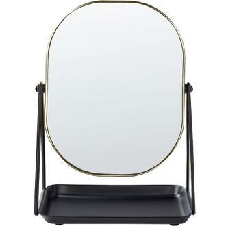 Beliani Espejo De Maquillaje De Metal Dorado Negro 20 X 22 Cm Tocador Doble Cara Correze