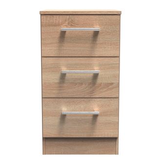 Welcome Furniture Denver Ready Assembled Bedside Table with 3 Drawers - Oak - Welcome Furniture | TJ Hughes