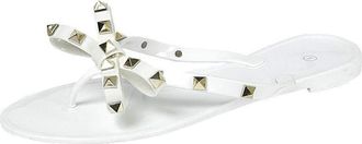 Top Moda TOP Moda Womens Studded Jelly Flip Flops Sandals with Bow, White, 4 UK