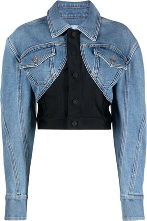 MUGLER cropped denim jacket - women - Cotton - 40 - Blue