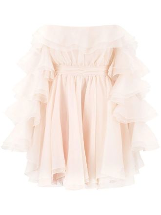 Giambattista Valli off-shoulder ruffled minidress - Neutrals