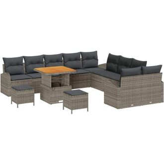 vidaXL Conjunto De Sof&aacute; De Jard&iacute;n Con Coj&iacute;n 13 Pcs Gris Polirat&aacute;n Vidaxl