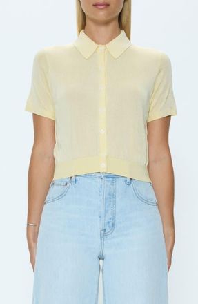 Pistola Denim Lucca Short Sleeve Button-Up Knit Top in Pale Yellow at Nordstrom, Size X-Small