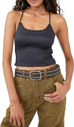 Free People Smocked Racerback Tank Top In Black