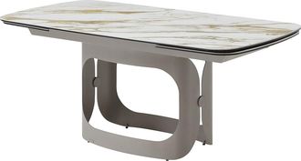 Vente-Unique Mesa de comedor extensiblepara 6 a 10 personas en cer&aacute;mica, cristal templado y metal topo - Efecto m&aacute;rmol blanco - DAVULO de Maison C&eacute;phy