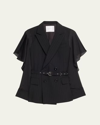 sacai Chalk Striped Belted Double-Breasted Jacket