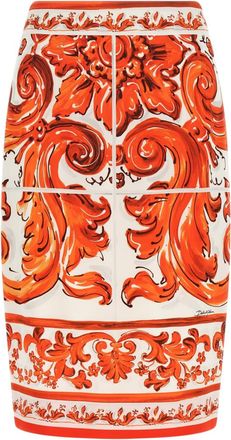 Dolce & Gabbana Orange Printed Midi Skirt