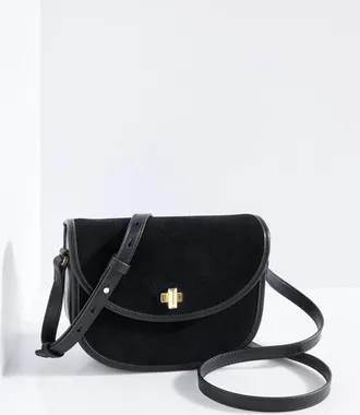 Talbots Sierra Suede Polished Saddle Bag - Black - 001 Talbots