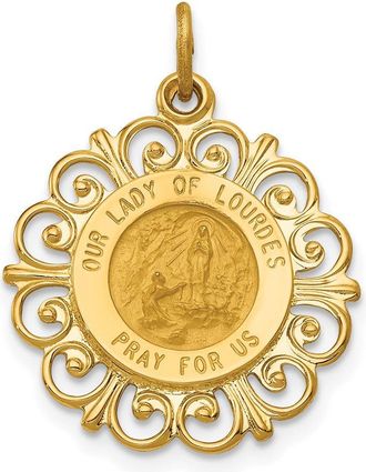 Diamond2Deal 14k Yellow Gold Satin Solid Our Lady of Lourdes Medal Scalloped Edge Pendant