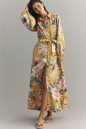 Maeve The Mona Silky Maxi Shirt Dress by Maeve
