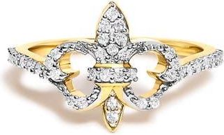 House of Brilliance 14K Yellow Gold Plated.925 Sterling Silver 1/4 Cttw Diamond Fleur-de-Lis Ring in Yellow Gold Over Silver at Nordstrom, Size 7