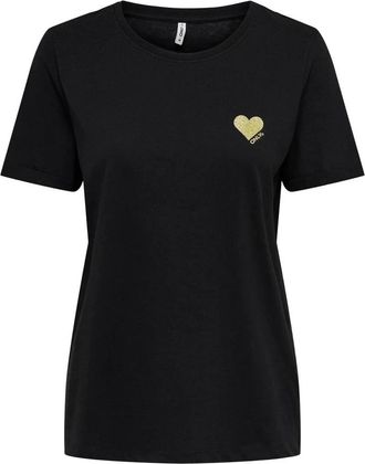 Only Onlnew Love Heart Tee - Dames - T-shirts - Zwart - XS - Katoen - Tops