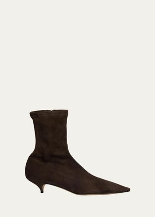 The Row Liisa Suede Kitten-Heel Booties