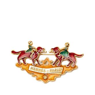 Herm&egrave;s Pre-owned Hermes Gold Plated Enamel Children And Dogs Brooch Ladies NTAWK2XWNM9K8WZO