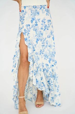 Olivaceous Jodie Ruffle Maxi Skirt In Blue/ White