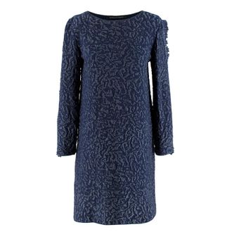 Antonino Valenti Navy with Metallic Thread Ruffled Dress Size S