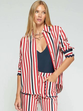 Vilagallo Striped Shirt With Wavy Cuffs In Red And Navy