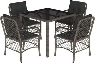 vidaXL Vidaxl - Set Comedor De Jard&iacute;n 5 Piezas Con Cojines Rat&aacute;n Sint&eacute;tico Gris