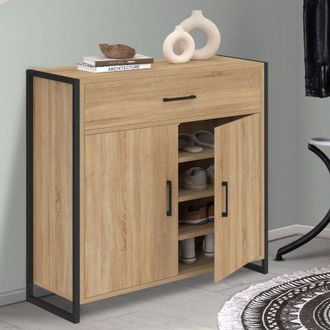 IDMarket Idmarket - Scarpiera luis da 12 pezzi, 2 ante e 1 cassetto, design industriale