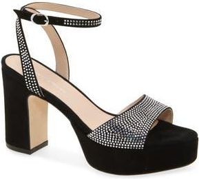 Stuart Weitzman Alaina Crystal Platform Sandal in Clear/Black at Nordstrom Rack, Size 6.5