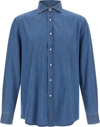 Brunello Cucinelli Blue Cotton Mens Blouse