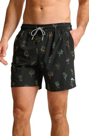 Tommy Bahama Naples Neon Sips 6-Inch Performance Swim Trunks in Matte Black at Nordstrom, Size Xx-Large