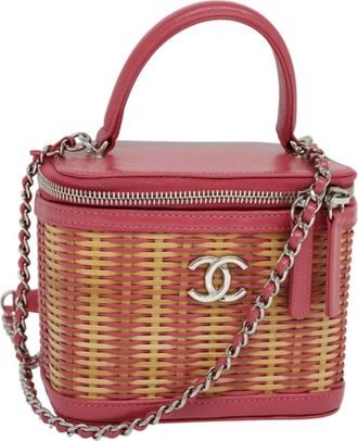 Chanel Take Away Vanity Case Rattan And Calfskin Pink Wicker Bag (Pre-Owned)