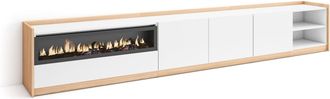 Skraut Home Skraut Home - Mueble Tv, Televisi&oacute;n, 310x37x50cm, Para Tv Hasta 80, Chimenea El&eacute;ctrica, Blanco Y Roble Soft