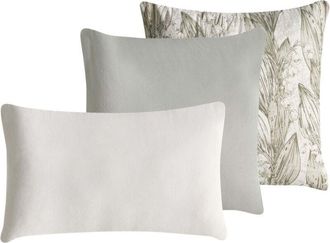 Beliani Set of 3 Scatter Cushions Green and White Cotton Fabric Floral Pattern 45/30 x 45/50 cm Throw Pillow XYLOPIA