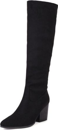 Generic Womens Stylish Suede Knee-High Boots Pointed Toe Block Heels Side Zip Up Cushioned Insole Comfortable Non Slip Wear Resistant Evening Party Office Sho